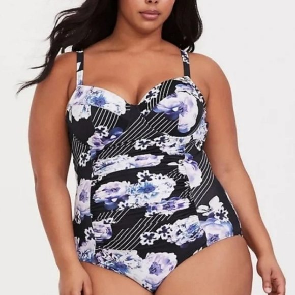 Torrid Floral Stripe Underwire One-Piece Swimsuit Sz 3X - Picture 1 of 11